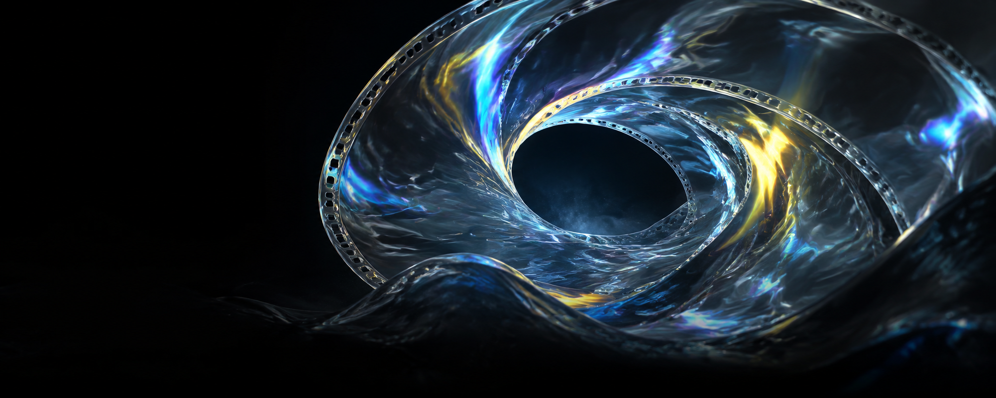 Concept artwork: a cinematic chrome film ribbon